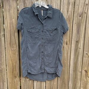Free People Dark Gray Casual Button Down Shirt